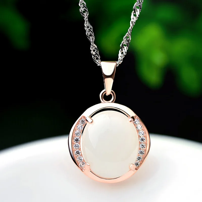 LIAMTING 925 Sterling Silver Pendants Necklace With Rose Gold Women Jewelry Wholesale With White Opal Charm Pendant Chains VA093