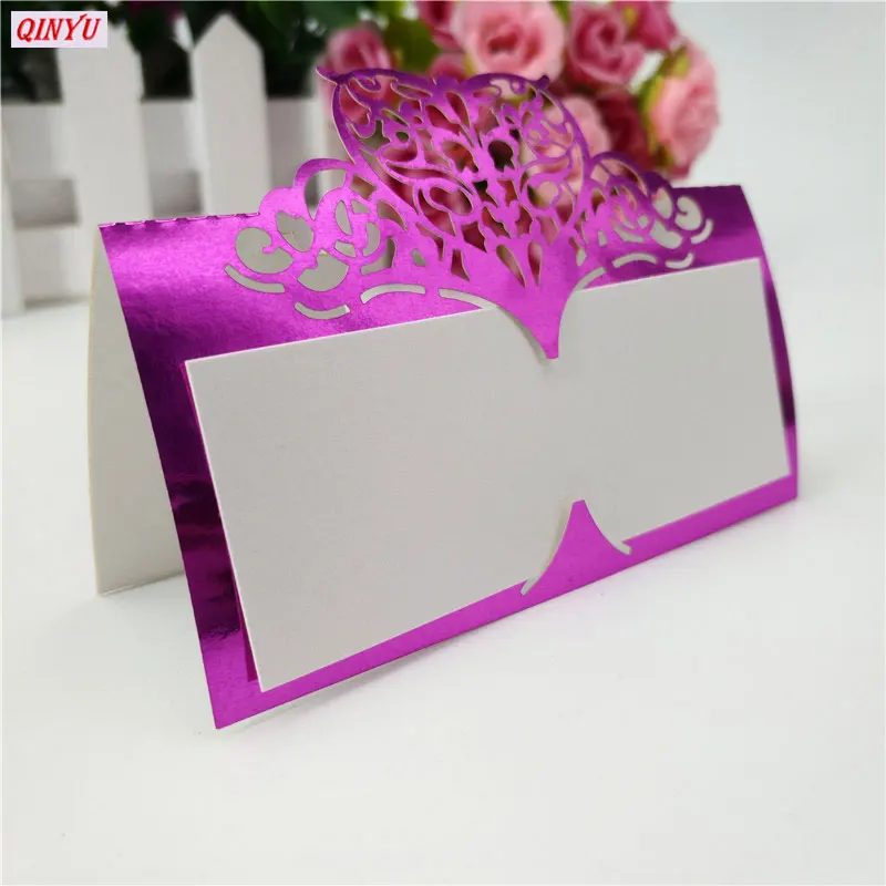 100 stks Seat card Laser Gesneden brumiloft Decoratie Tafel Card Naam Plaats Card brumiloft Decoratie Gunst 5Z SH871 - Цвет: Bright Rose Red