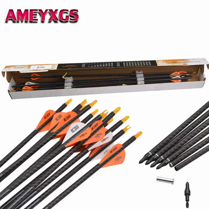 

6Pcs 31" Archery Carbon Arrows Spine 400 Arrow Carbon Point For Recurve Compound Bow Outdoor Target Hunting Shooting Accessories
