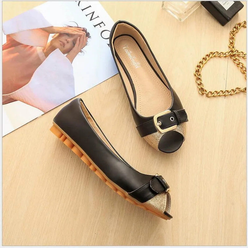 

2019 Spring Casual peep toe women flat shoes summer black shoe slip on ladies boat shoes Plus size 33-43