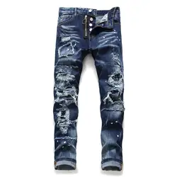 Европейские знаменитые итальянские Брендовые мужские джинсы узкие брюки джинсы прямые синие джинсы на молнии Роскошные узкие джинсы в
