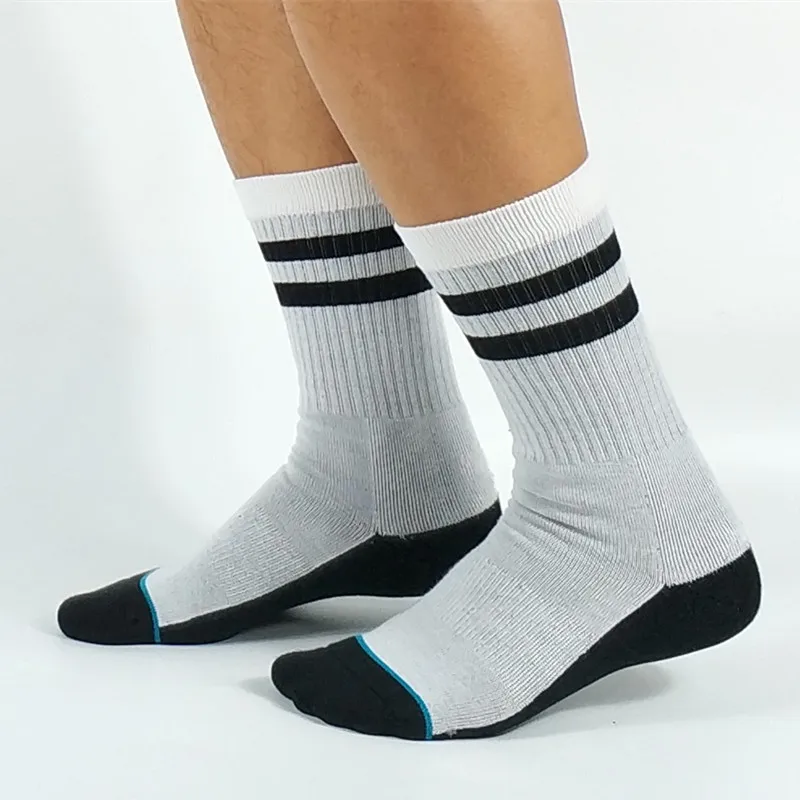 Мужские носки для скейтеров в стиле хип-хоп в старом стиле Harajuku с двумя полосками, американский размер 7-9, европейский размер 40-42(толстые и мягкие