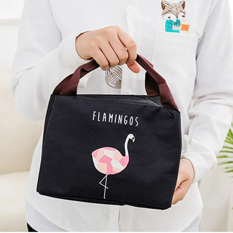 BONAMIE сумка для обеда с изображением животных фламинго для девочек, переносная Изолированная Термосумка для еды, сумки для обеда для пикника для женщин, детей, мужчин, сумка-холодильник для обеда - Цвет: Black