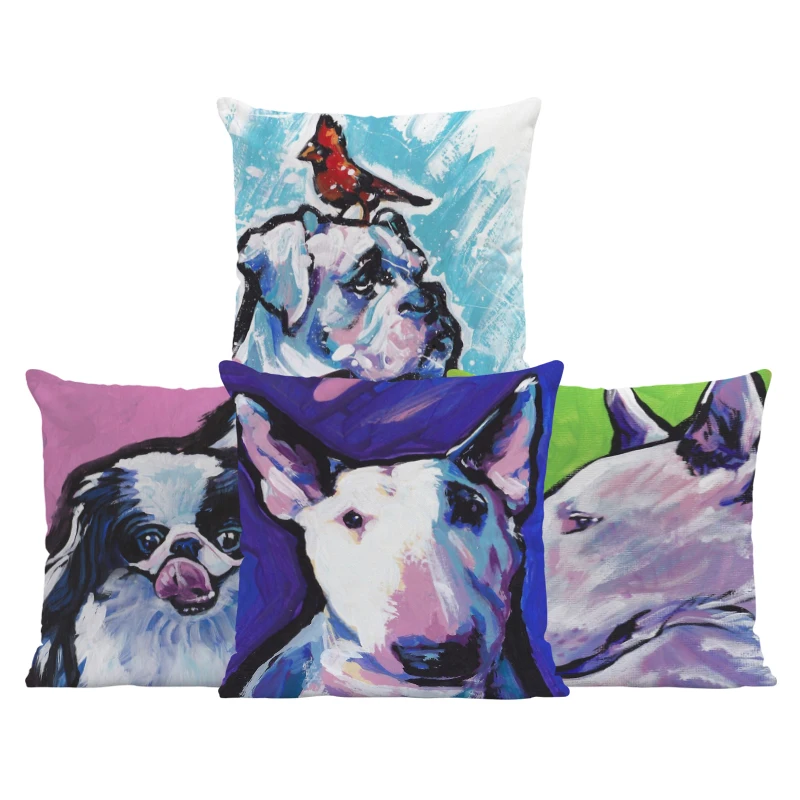 

Small-Eyed British Bull Terrier Cushion Cover Shih Tzu Dog Bulldog Bully Dog Cartoon Hug Pillow 45Cm Peach Skin Decor Pillowcase