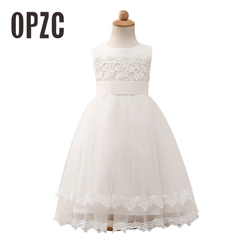 2018 New arrival Appliques Lace Flower Girl Dress Elegant princess Ball Gown Girls Pageant Party
