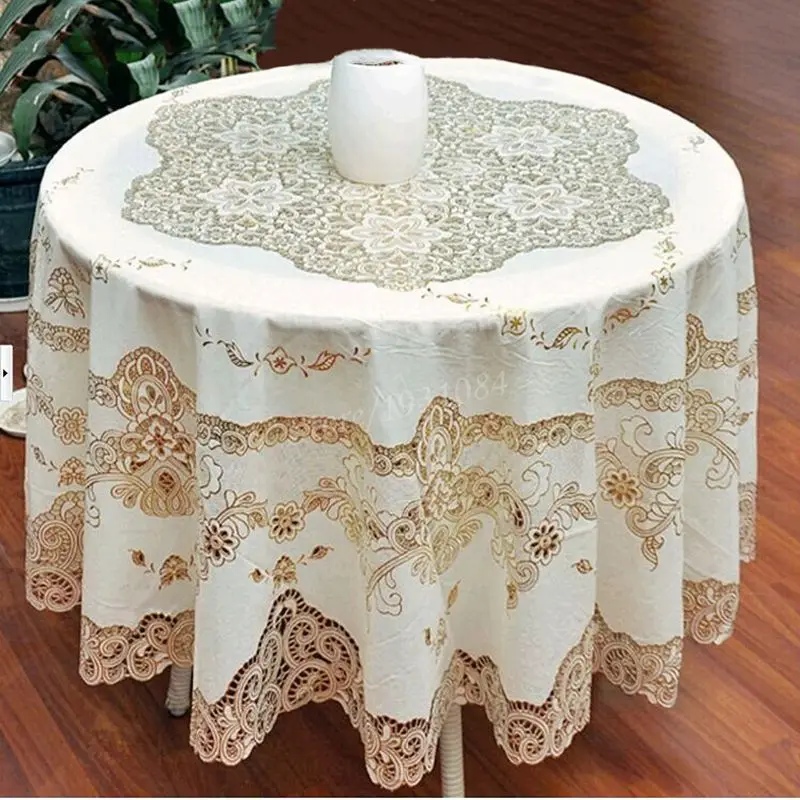 European Style Gold Sequin Round Tablecloth Overlay Table Cloth For European Style Gold Sequin Round Tablecloth Overlay Table Cloth For Wedding Hollow Crochet Lace Pvc Tablecloths Ne De In From Home