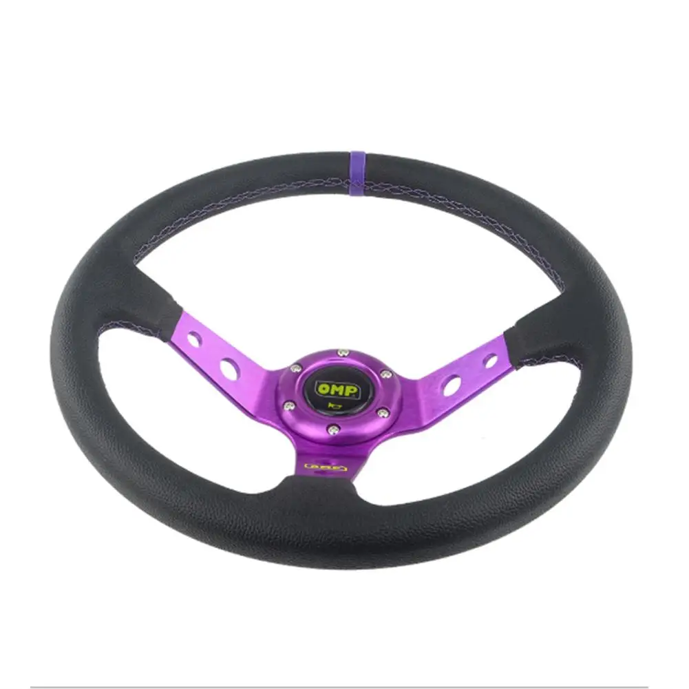 

New Arrival Racing Steering Wheel Car Modify OMP Steering Wheel PVC Leather Imitation14 Inches/350mm Black And Purple