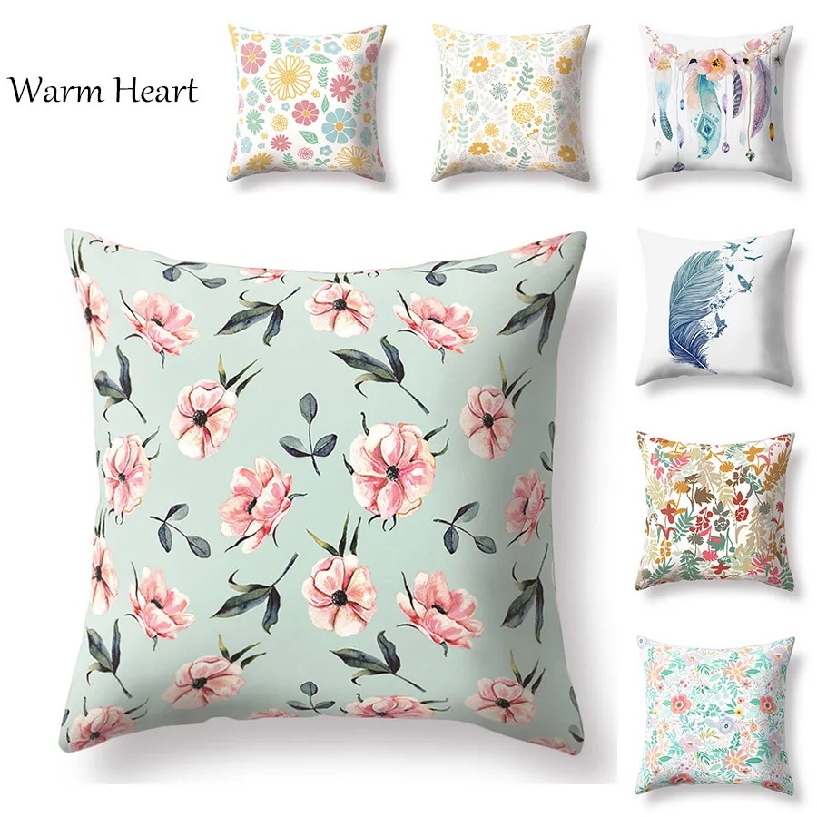 

Feather Cushion Cover Flower Pillow Case Plant Polyester 45*45 CM Throw Pillow Cover Decoration For Home Office Bedroom Office