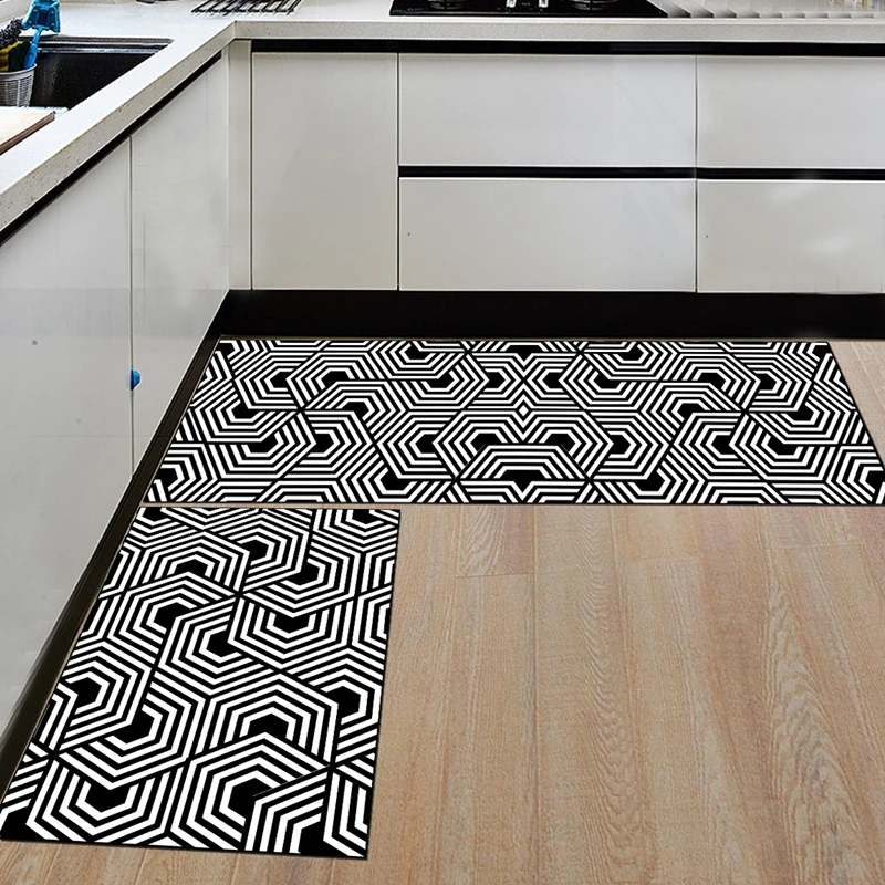 Nordic Slip Resistant and washable Kitchen Mats with Creative Geometric Print for Kitchen Floor