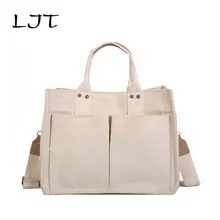 

LJT Canvas Bag Female Korea ins Versatile Multi-pocket Handbag Women Casual Large Capacity Shoulder Messenger Bag Shopping Bag