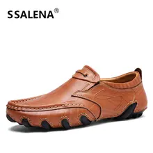 Men Fashion Handmade Flats Shoes Spring Autumn Breathable Leather Casual Shoes Soft Slip On Moccasins Driving Shoes AA11639