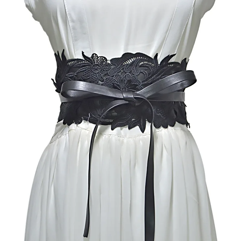 Черные кружевные широкие корсетные ремни для женщин, белый пояс с высокой талией для платья, нейлоновые винтажные ремни cinturon mujer Y01