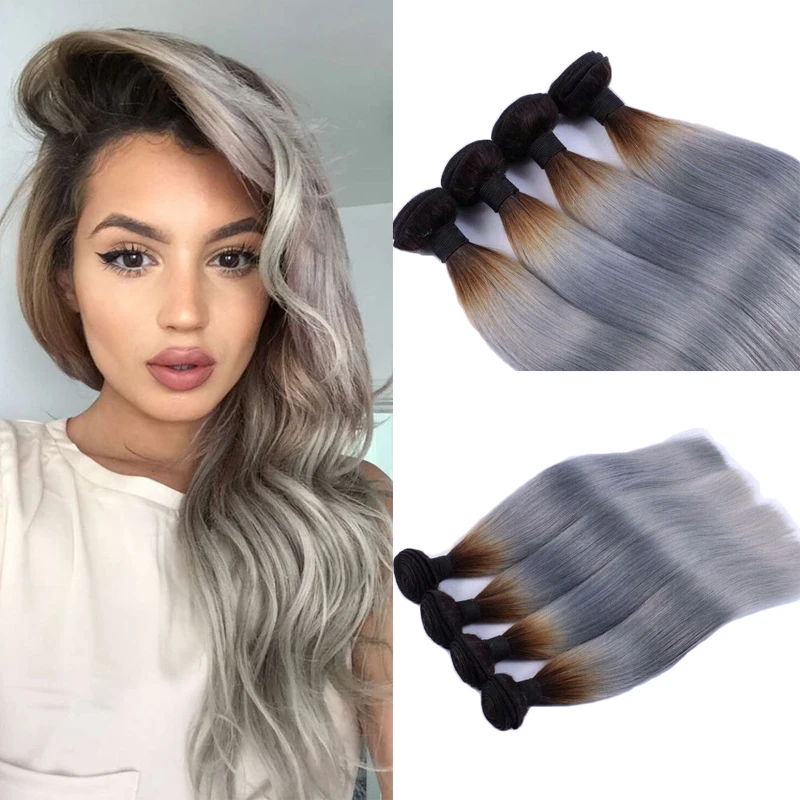 

2pcs/lot Peruvian Virgin Hair Ombre Grey Weave Silver Grey Hair Straight Hair Extension Ombre Grey Hair Free Shipping