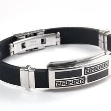 5 шт/партия новые модные ювелирные изделия черная силиконовая резина из нержавеющей стали застежка Браслет-обруч для мужчин подарок