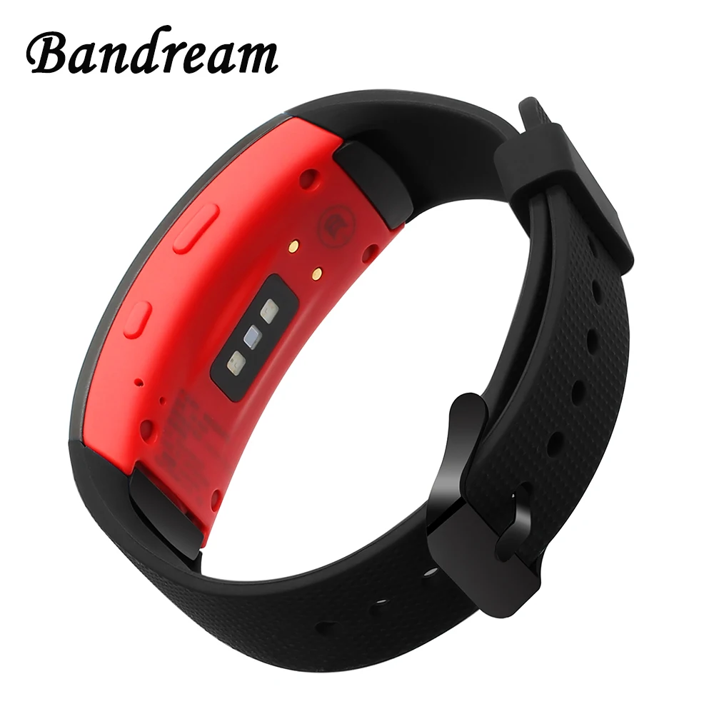 Силиконовый резиновый ремешок для часов Samsung Gear Fit 2 R360 / Fit2 Pro R365 спортивный черный