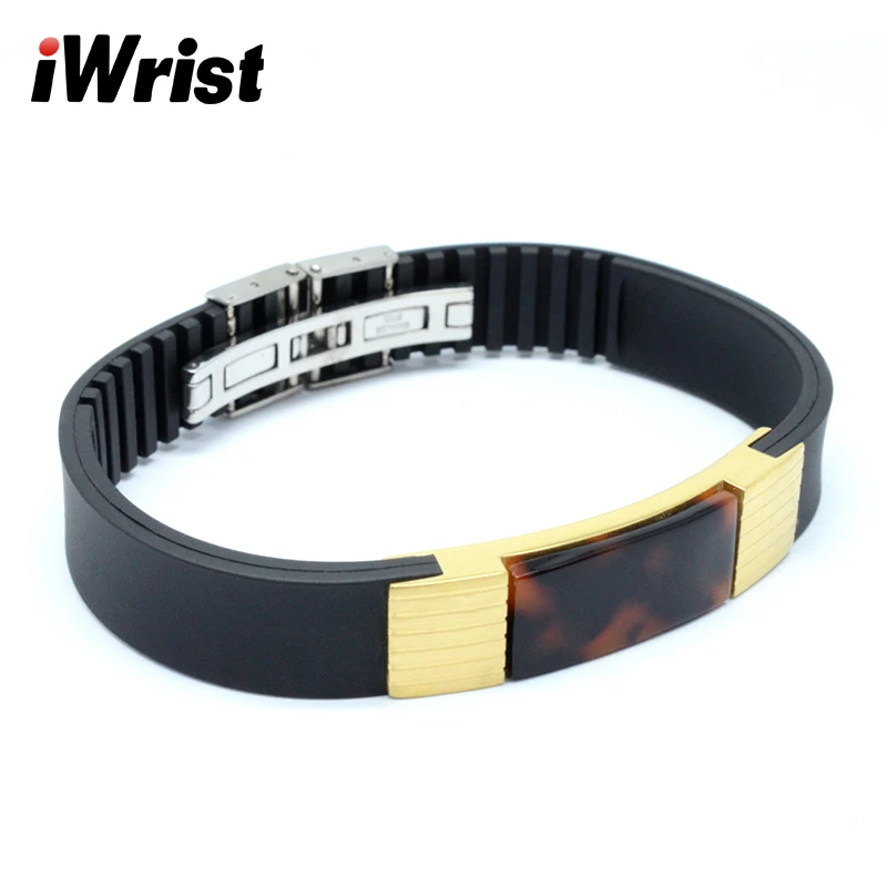 IWrist Новый Модный золотой браслет из нержавеющей стали и черного кожзаменителя