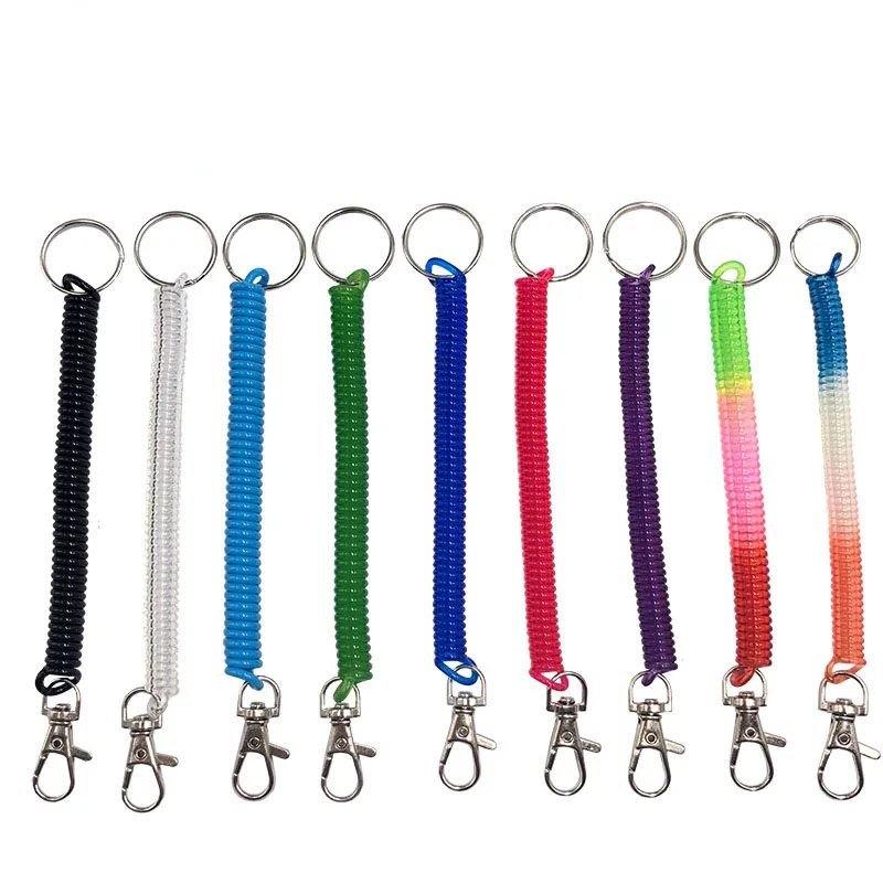 

2019 10 Pcs Metal Carabiner Flexible Many Color Elastic Spring Rope Key Chains Key Rings Silver Color gifts for men
