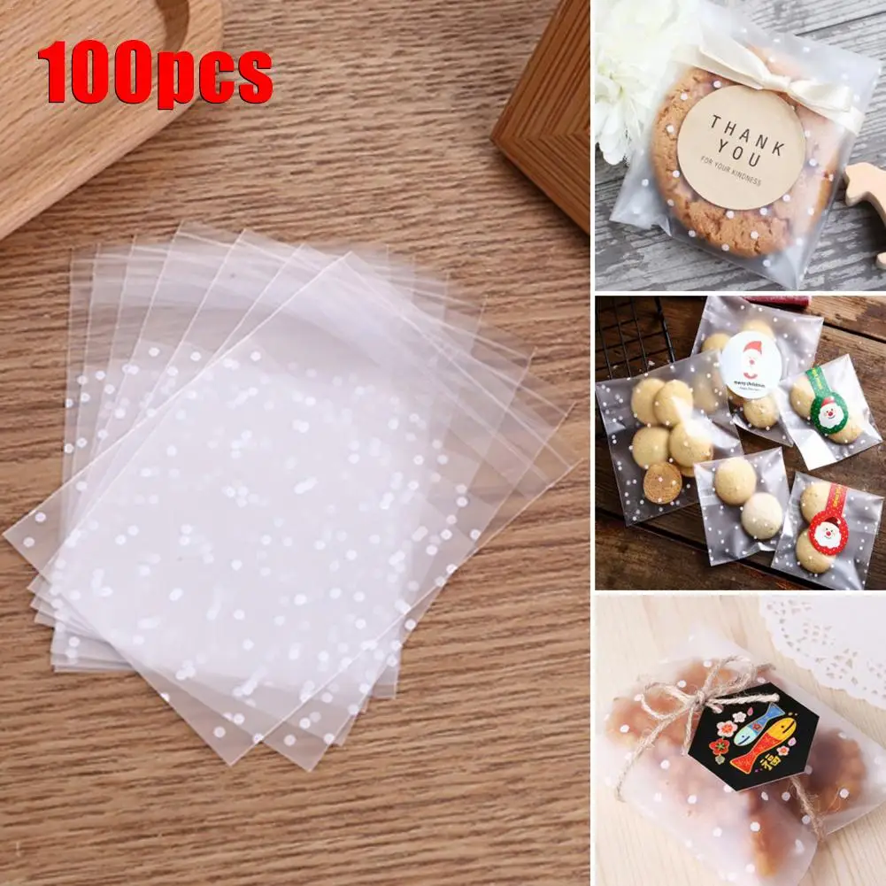 100 PCS/ Pack Cookies Biscuits Candies Baking Supplies Food Packing Bags Frosted Dots Self-Adhesive Cellophane Storage Packs