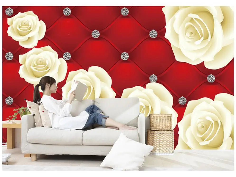 壁紙3d花赤白バラ背景壁リビング3d壁紙現代のリビングルームの壁紙 Living 3d Wallpaper 3d Wallpaperwallpaper Modern Aliexpress
