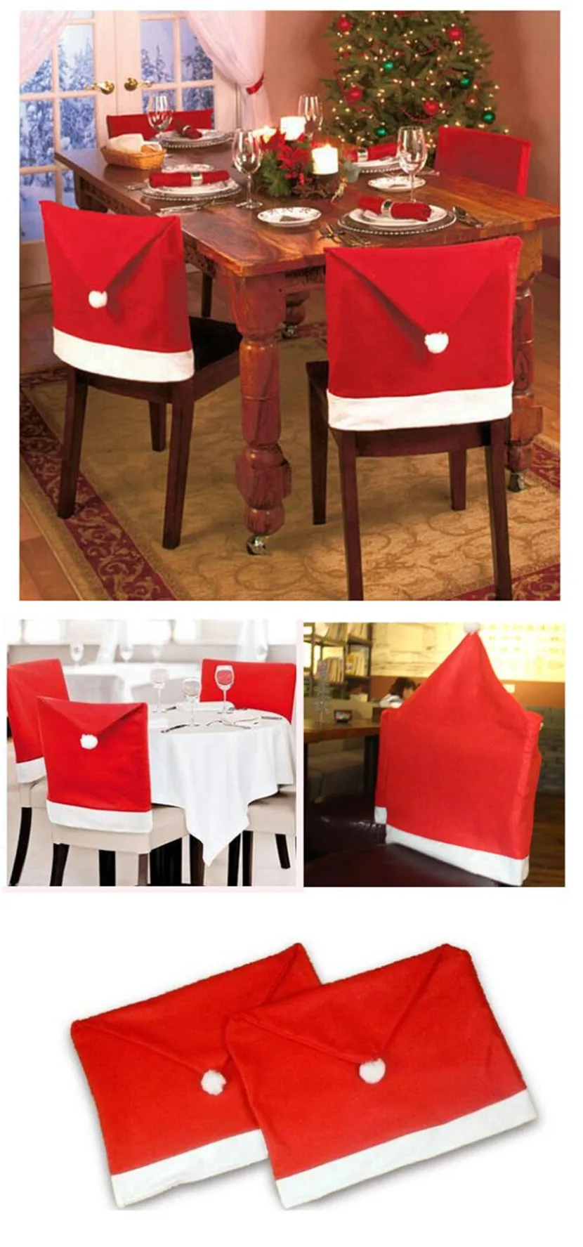 How to Santa Clause Chair Cover Cap Red Hat Furniture Back Christmas Dinner