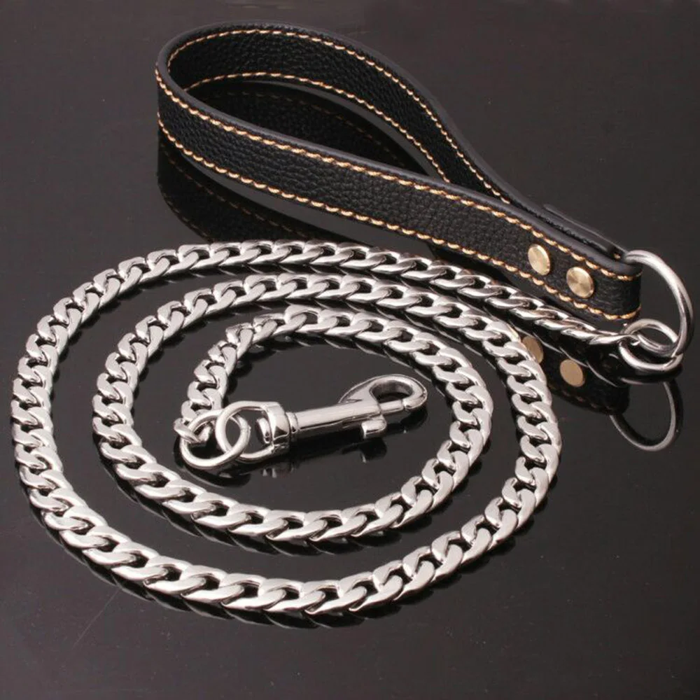 

High Quality Stainless Steel Silver NK Chain Pet Safety Anti-lost Collars Dog Supplies Walking Training Cuba Chain Leash Strap