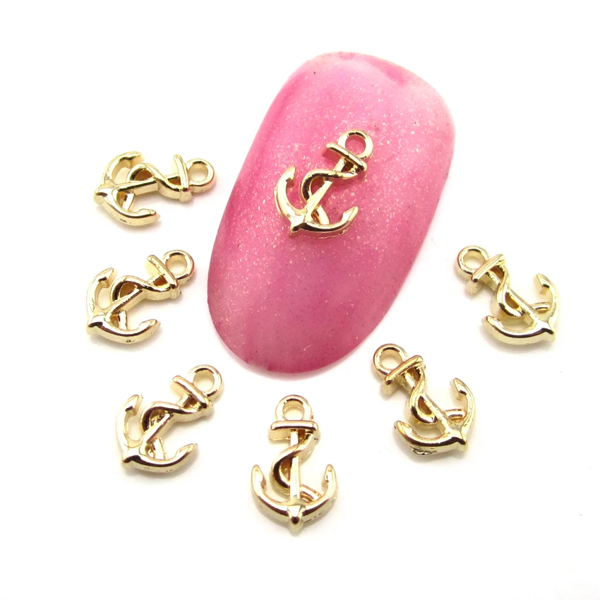 MNS121 100PCS gold metal nail art studs New anchor 3d nail jewelry