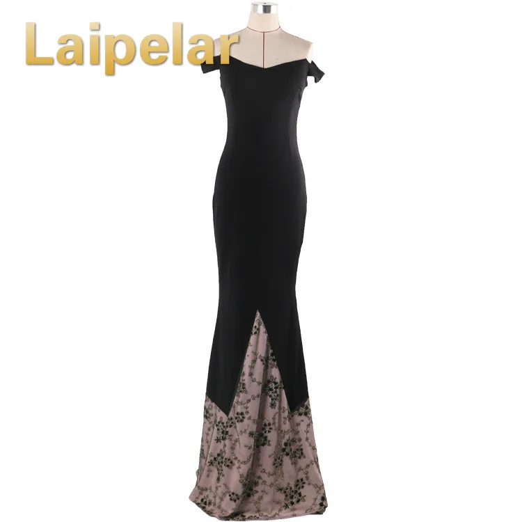 Noir Encolure Vintage Noir Robes Fleur Longueur Patchwork Parti Dentelle Broderie Robe parole Laipelar Sirène Maxi dYx0wdq