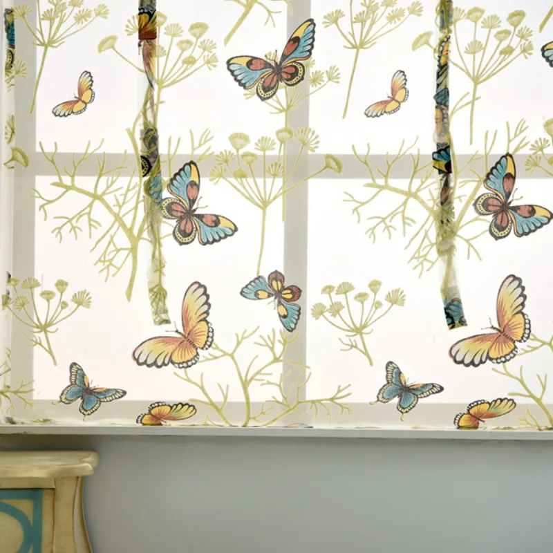 Cortinas transparentes cortas de cocina cortinas romanas quemadas mariposa Panel transparente tul ventana tratamiento puerta cortinas decoración del hogar