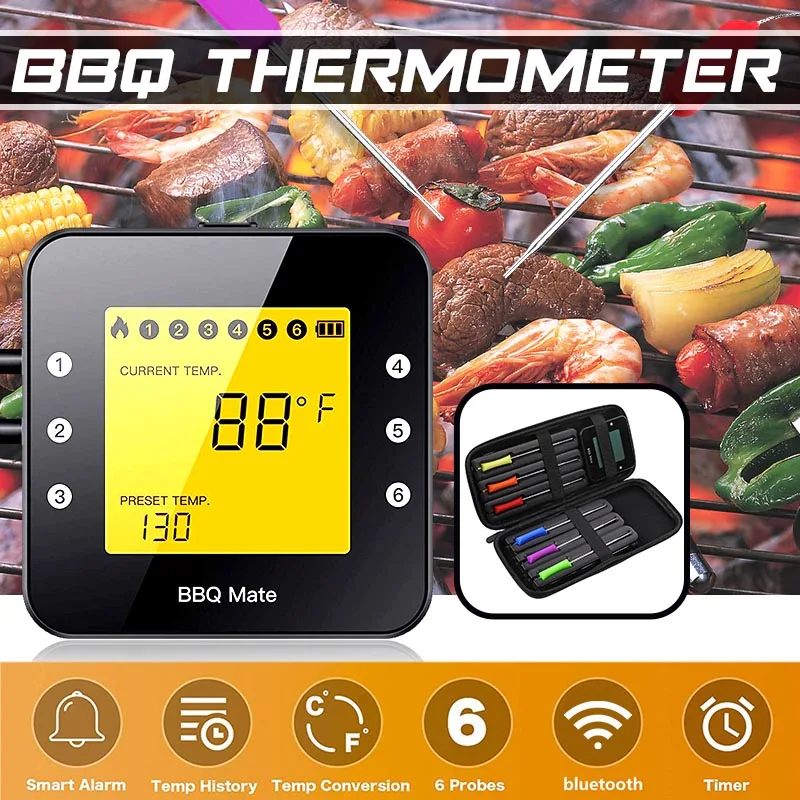

Meat Food Bluetooth Thermometer Wireless Digital BBQ Thermometer for Grilling Kitchen Cooking Thermometer Gauges with 6 probes