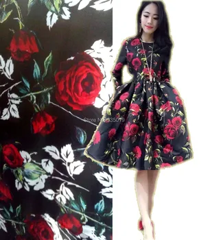 

Telas pure 100% Silk Fabric French Lace For Sewing Organza Woven Material Curtain Tulle Red rose printed Blouse Dress Textile