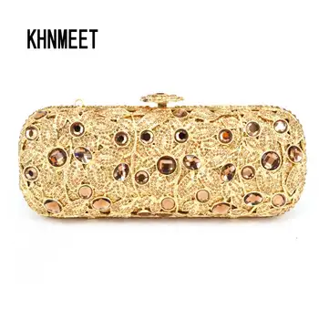 

long plated Gift Box ladies evening bag Gold clutch purse party women pochette bag luxury Diamond crystal Clutch Bag SC145