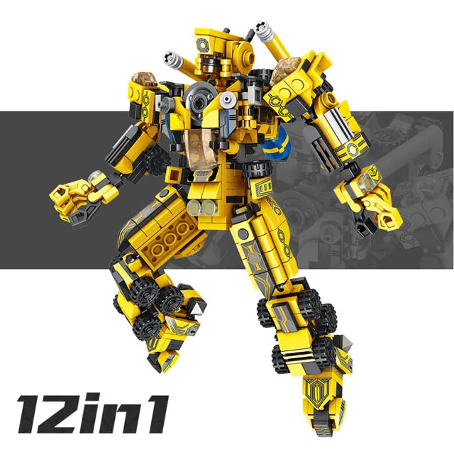 

576pcs 12in1 City Engineering excavator Bulldozer Roller crane drill super Transformation robot building block