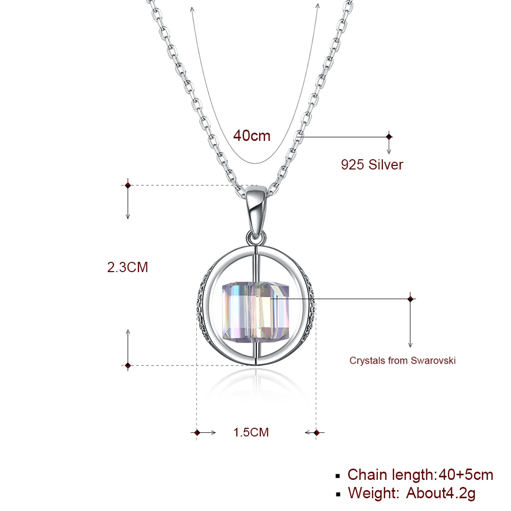 LEKANI Кристалл от Swarovski 925 пробы Серебряное ожерелье модное геометрическое вращение кулон подлинное ювелирное изделие подарок для женщин