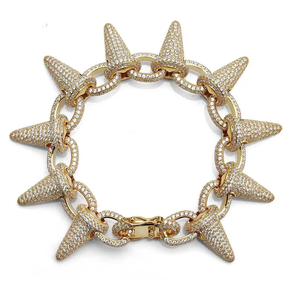 GUCY Iced Out тяжелый панк заклепки хип хоп Браслет Bling кубический циркон мужские очаровательные шипы браслеты золотой серебряный цвет Рождественский подарок - Окраска металла: Gold
