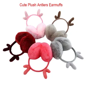 

Cute Plush Antlers keepwarm Ears Design Winter Warm Adjustable Earmuffs Comfort earmuffs L50C