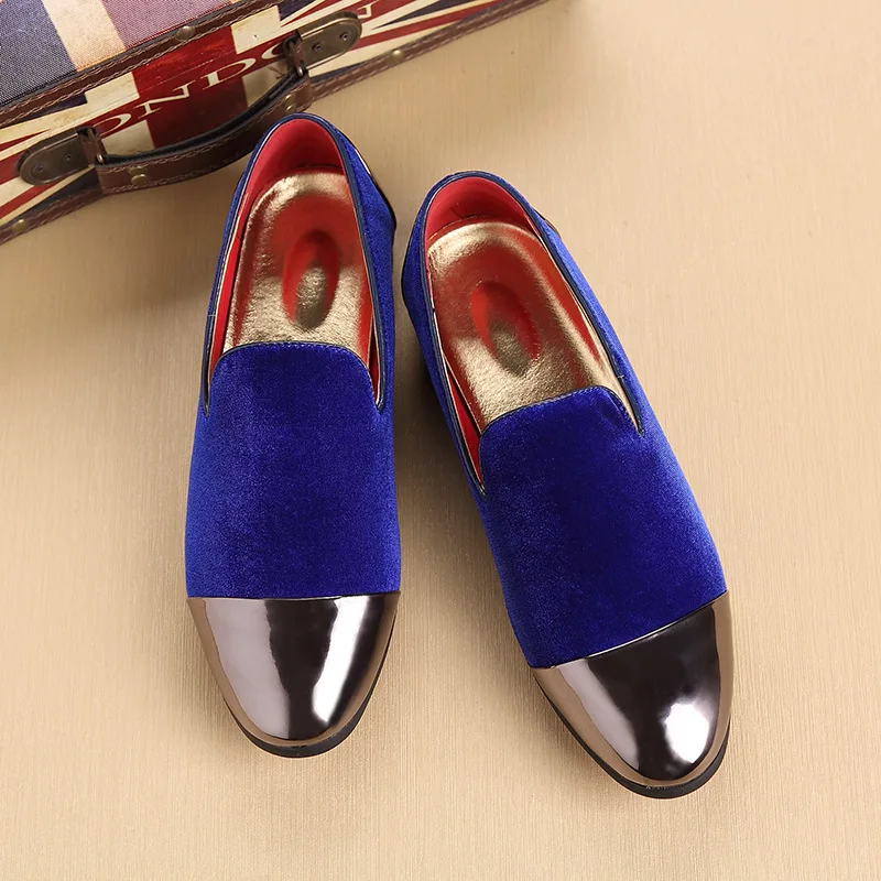 

Men Casual Shoes Men Loafers New Fashion Gold Top and Metal Toe Men Velvet Dress shoes italian mens dress shoes Handmade