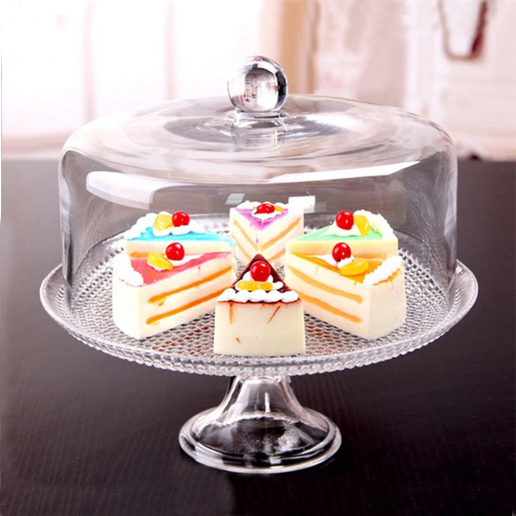1/12 Miniature Dollhouse Acrylic Cake Plate Stand Fruit Snack Tray with Cover Kitchen Supplies #1