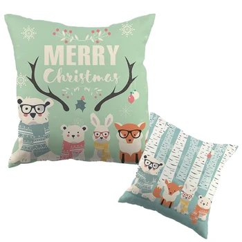 

cute animals Pattern Printed linen Cushion Cover Green Pink Doggy With Headphone Design Pillow Case