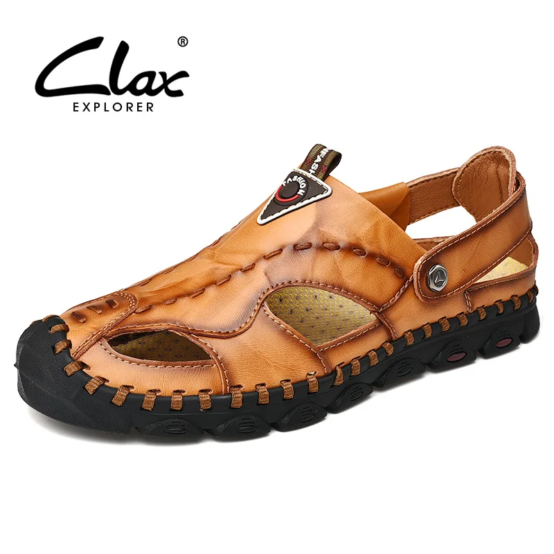 

CLAX Mens Leather Sandals Breathable 2019 Male Summer Shoe Soft Retro Fisherman Shoes Handmade Man Casual Walking Footwear