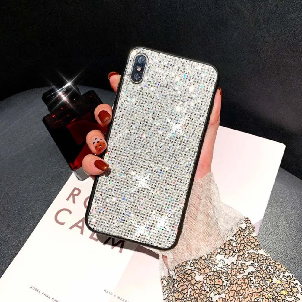 Heyytle Bling Glitter Phone Case For iPhone X XR XS MAX 7 8 Plus 6 6s Frosted Soft Case Lattice Back Cover For iphone 8Plus Case
