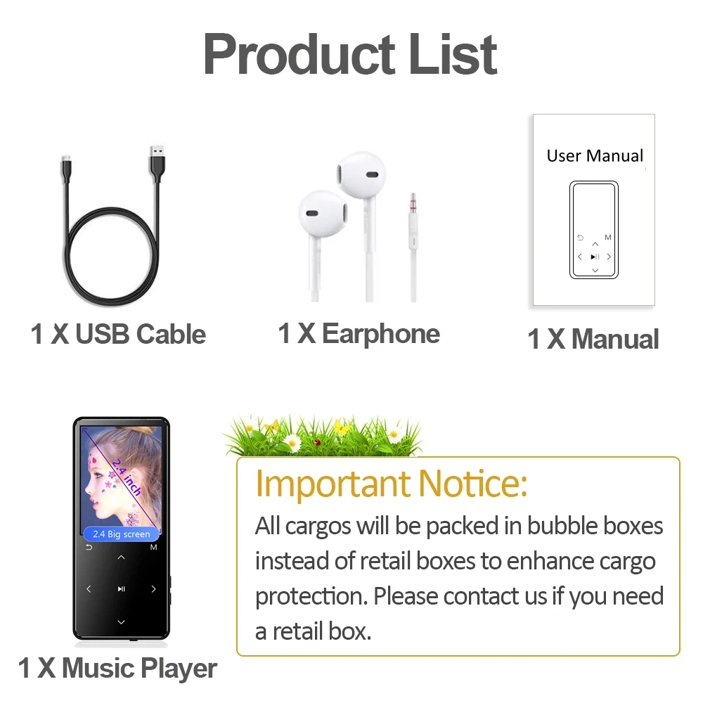 Mp3 плеер с Bluetooth FM радио динамиком наушниками сенсорными кнопками экраном 2 4 дюйма