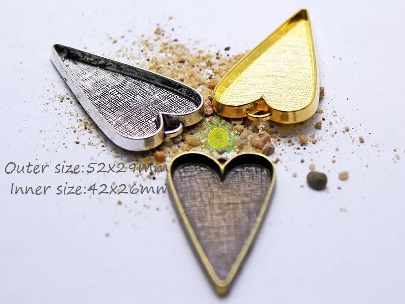52x29mm Heart Shape Pendant Trays Setting Blank Base Fit Heart Shape