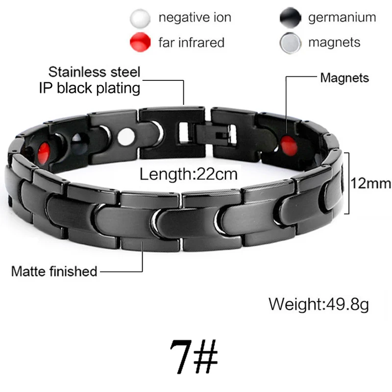 Для мужчин и женщин магнитный браслет для здоровья черный титановая сталь мощность терапия 4в1 магниты отрицательные ионы Германий браслеты Прямая - Окраска металла: 7