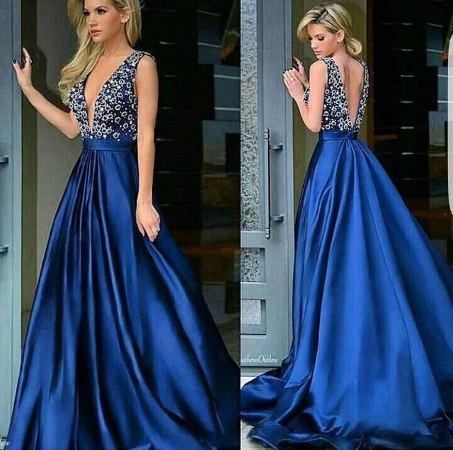 

Abendkleider 2016 Royal Blue Sleeveless A-Line Long Evening Dresses Plus Size Backless Prom Gowns Party Dress Vestido de noche