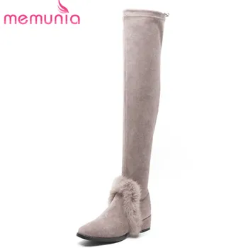 

MEMUNIA 2020 thigh high over the knee boots women square toe autumn winter boots solid color long boots Stretch fashion shoes