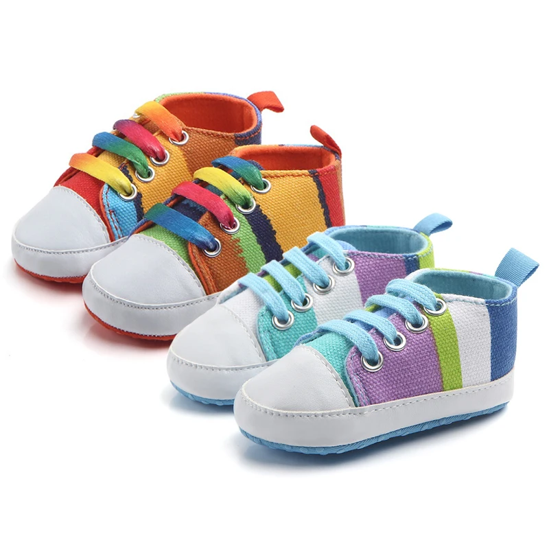 

New Mixed Colors Canvas Sneakers Toddler Baby Girls Boys First Walkers Shoes Newborn Baby Soft Sole Lace-up Prewalker Shoes
