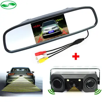 

3in1 Video Parking Assistance Sensor Backup Radar With Rear View Camera + 4.3 inch LCD Car Rearview Mirror Monitor Video Parking