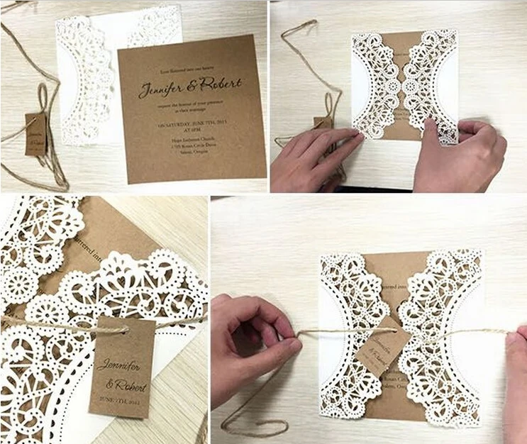 white rustic wedding invitation cards customized kraft invitations