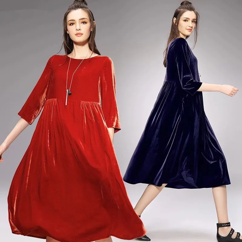 2018 Womens Velvet Dresses Spring Women Party Dress vestidos plus size Autumn long velour dress