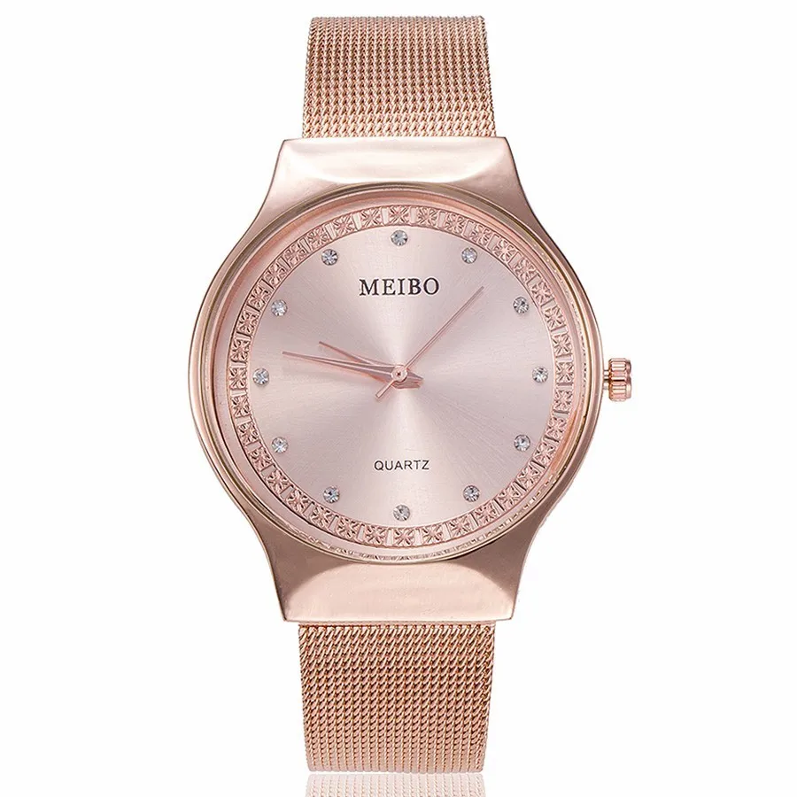 MEIBO брендовые Модные женские кварцевые часы из розового золота, стразы, повседневные женские часы из нержавеющей стали, часы Relogio Feminino